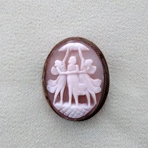 Antique Cameo Brooch 3 Muses  Fairies Hand Carved